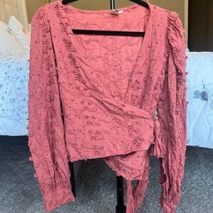 Anthropology wrap top with puffed sleeves